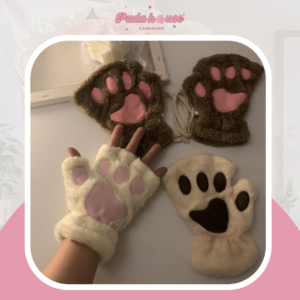 Găng tay len handmade họa tiết chân mèo